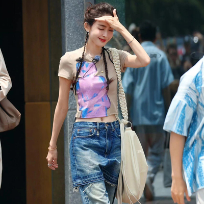 【折】明星同款【CPLUS SERIES】女士粉色印花短袖T恤