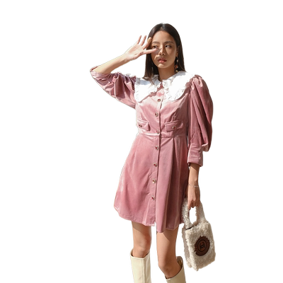 【折】Sister Jane博主伽蓝同款2J甜美娃娃领钻扣泡泡袖连衣裙