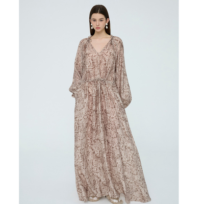 ESTER HSU 25AW 暮棕佩斯利·宫廷风灯笼袖羊毛印花曳地长裙