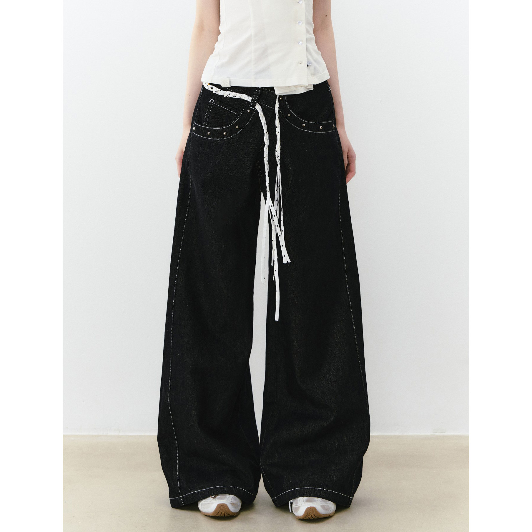 【折】VIAPITTI重磅推荐不规则腰头原色阔腿牛仔长裤