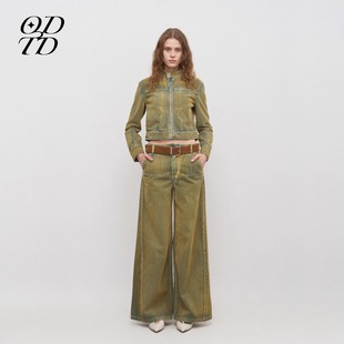新款 設(shè)計(jì)師女裝 ODTD25秋季 套裝 牛仔燈芯絨夾克短外套闊腿褲