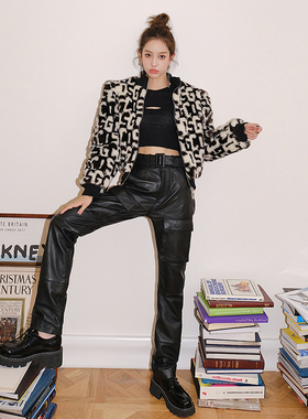 【折】Danielle Guizio 2R黑色口袋机能高腰长皮裤黑GCDS外套