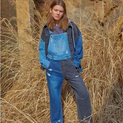 【清货折XS】SJYP  秋新款时尚休闲拼色背带裤女