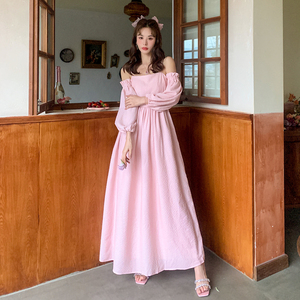 【折】Sister Jane 新款粉色吊带露肩连袖长款连衣裙甜美风