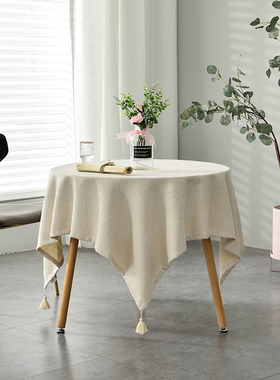 日式纯色圆桌桌布正方形餐桌布棉麻圆形茶几桌布办公会议桌布定制