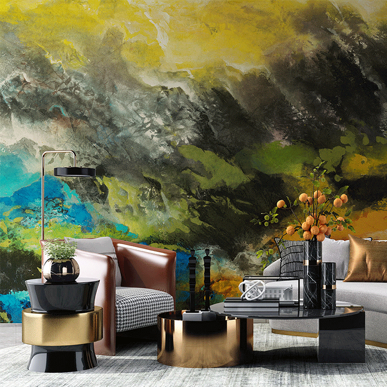 色界个性定制 复古彩色油画渲染客厅玄关电视背景墙纸无缝壁画
