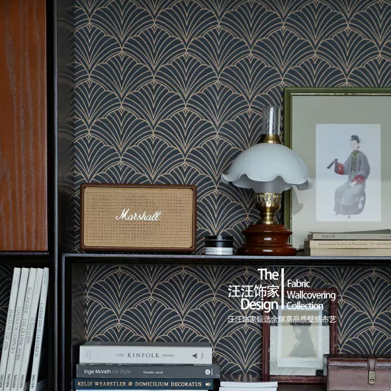 现货北欧轻奢小红书网红墙纸书房卧室玄关扇形贝壳电视背景墙壁纸