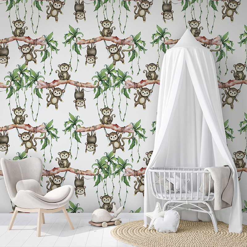 德国玛堡原装正品进口壁纸儿童房卡通猴子挂树孩子房墙纸45852 53