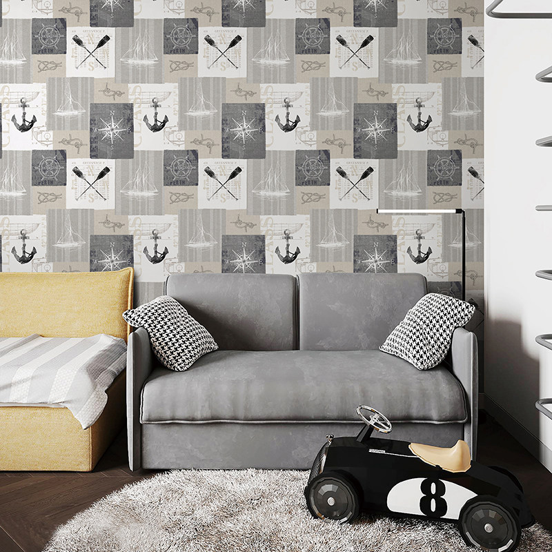 navigator 航海船舵 船桨 锚 儿童房卧室无缝壁画定制墙纸 海军风