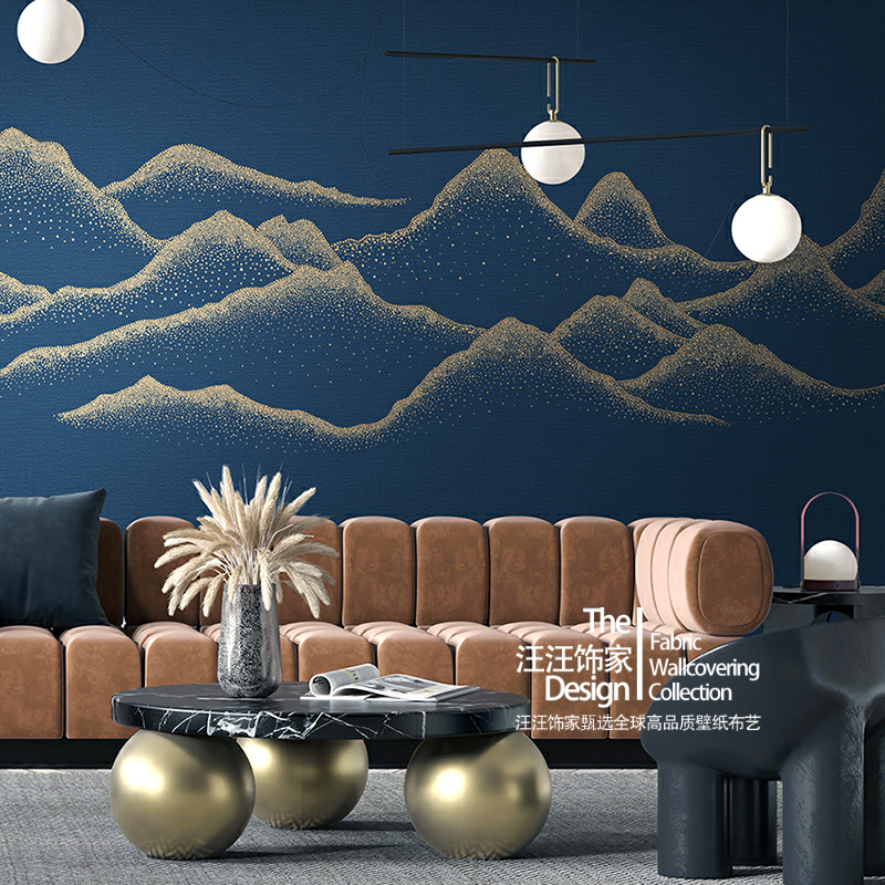 雅像素 新中式现代简约雪峰山 刺绣墙布客厅卧室独绣壁画无缝壁布