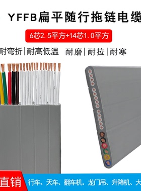 高柔耐折行车天车升降机YFFB6*2.5/14*1.0平方扁平随行拖链电缆