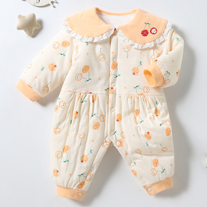 婴儿连体衣秋冬新款夹棉新生儿衣服冬季婴幼儿女宝宝外出超萌棉服
