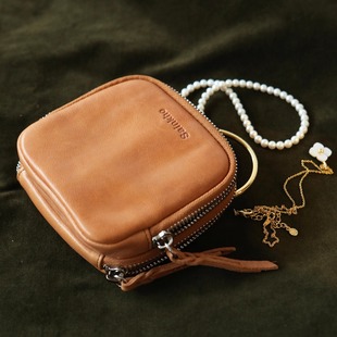 SAINKHO真皮首饰收纳包旅行便携款珠宝收纳盒拉链小巧多隔层随身