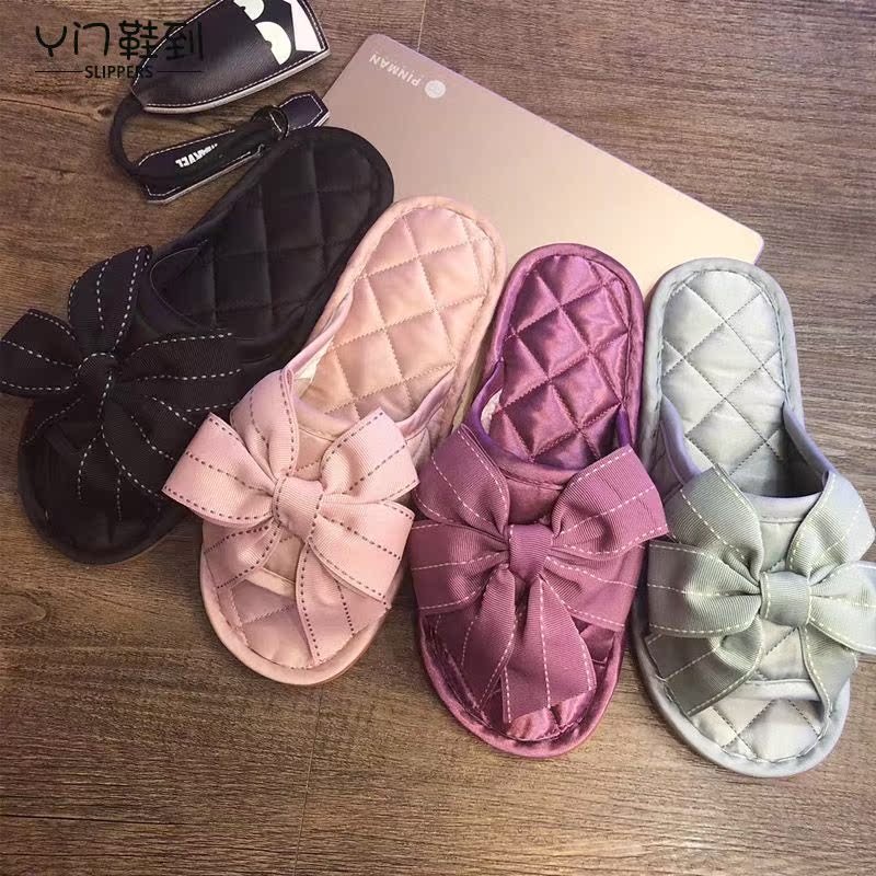 Các phong cách châu Âu dép vải satin mới nữ mùa hè nơ Hàn Quốc chống trượt gân vào cuối dép đi trong nhà trong nhà bốn mùa