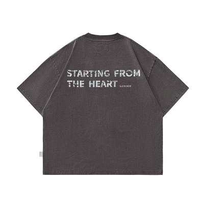 DRIVESTRAIGHT：主线26SS复古做旧字母印花T恤纯棉宽松圆领短袖