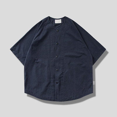 DRIVESTRAIGHT 25SS支线日系天丝亚麻休闲无领短袖夹克衬衫外套男