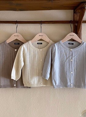 BBABBA韩版ins婴幼童装春夏空调针织开衫网眼镂空防蚊长袖薄外套