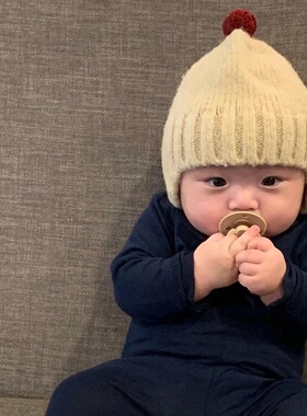 ins2024秋冬季韩版婴儿可爱毛球保暖毛线护耳帽子宝宝百搭瓜皮帽