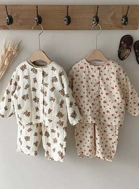 BBABBA汉韩版宝宝内衣套装小碎花儿童睡衣婴儿家居服男女童两件套