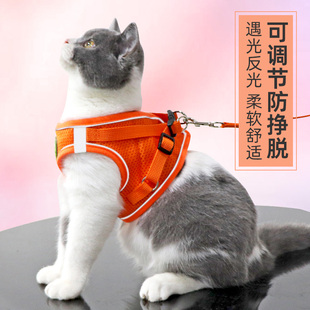 网红遛猫绳英短外出专用猫链子宠物胸背带 猫咪牵引绳防挣脱背心式