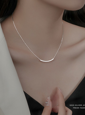 s925纯银项链简约时尚日韩方形管