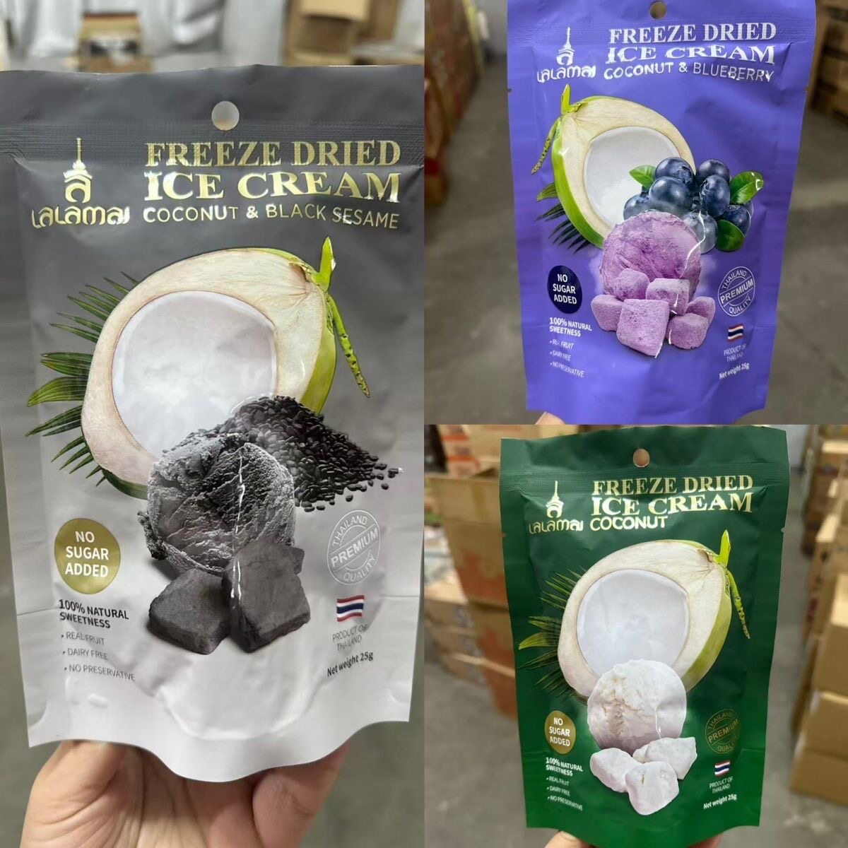 泰国冻干椰奶块原味黑芝麻味蓝莓味原装进口Lalamai椰奶块25g零食