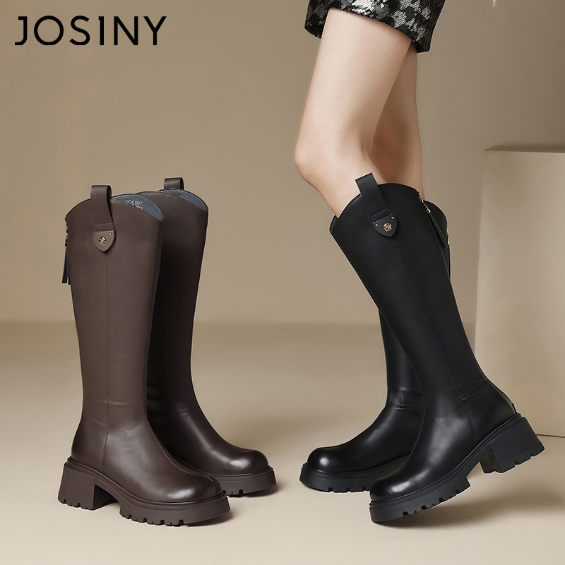 卓诗尼2025新款时尚厚底骑士靴