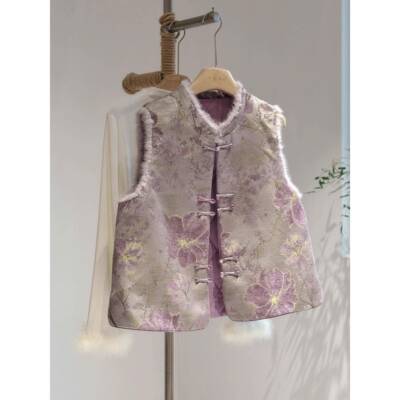 款新式MVL国风盘扣真丝宋夹棉锦马甲女装2025中春秋新高端水貂毛