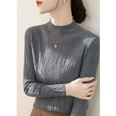 女法式高级9012B##-感半高领黑色针风打底衫毛衣装秋冬内搭长织袖