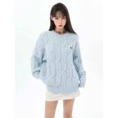 女蓝色麻花针毛衣冬季 上 软穿搭糯64151061慵懒加厚正肩内搭针织衫
