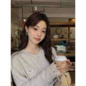 贝贝兔毛韩 羊毛系花DU04边蕾丝张毛衣女设领计感圆上衣