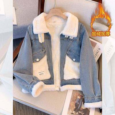 牛仔QRT加外套女冬绒加厚2025新款今年流行爆款士秋冬季个小子女