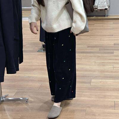 2025超裤火镰刀裤爱心裤刺绣灯瘦芯绒RVQ阔腿秋冬显大尺码胖mm巨