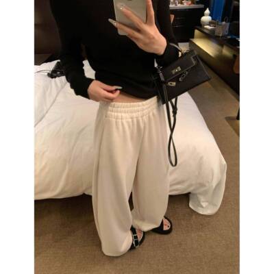 ThreeH 香蕉高克重加加厚绒女卫裤秋冬季LFQ新款慵懒宽裤休闲裤子