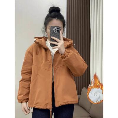 小短连帽双炼衬OVY羊拉毛里夹克的妇女秋新宽松瘦身看顶潮冬流