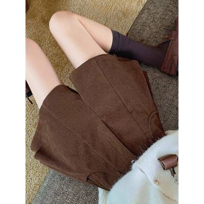 覆灯芯绒裙USV裤感女秋冬大尺码不规古则设计腰高百搭条绒A字阔腿