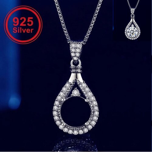 莫桑石水滴吊坠s925银空托银饰品 FIY个性定制镶嵌彩色莫桑钻戒托