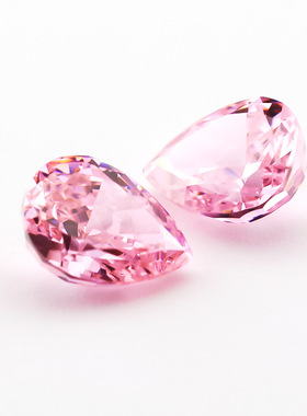 冰花切高碳钻宝石梨形切割锆石璀璨粉色未镶嵌定制戒指主石