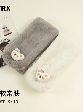 NTRX韩版百搭可爱小熊围巾女冬季抗寒亲肤保暖仿兔毛时尚气质丝巾