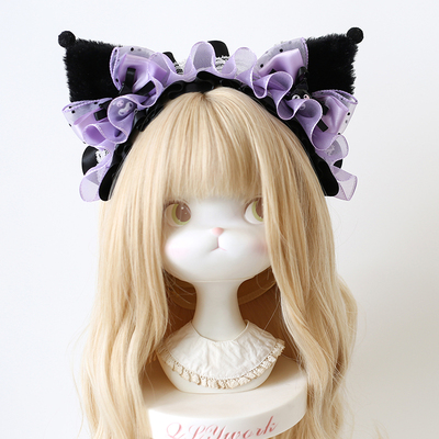 库洛米紫黑色头饰日系洛丽塔配饰