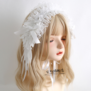 Lolita蝴蝶结黑白哥特天使翅膀发带万圣节亚文化暗黑系发饰配饰