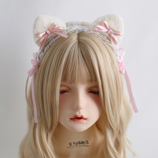 可爱软萌妹花边女仆猫耳朵发箍头箍发饰小猫咪头饰洛丽塔猫耳发箍