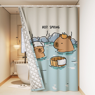 2025原创卡皮巴拉秋冬夹棉保温防水浴帘卫生间隔断客厅加厚防风帘