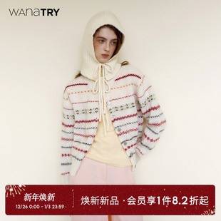 慵懒女款 wana 新款 米色2025冬季 上衣 try马海毛彩条费尔岛针织开衫
