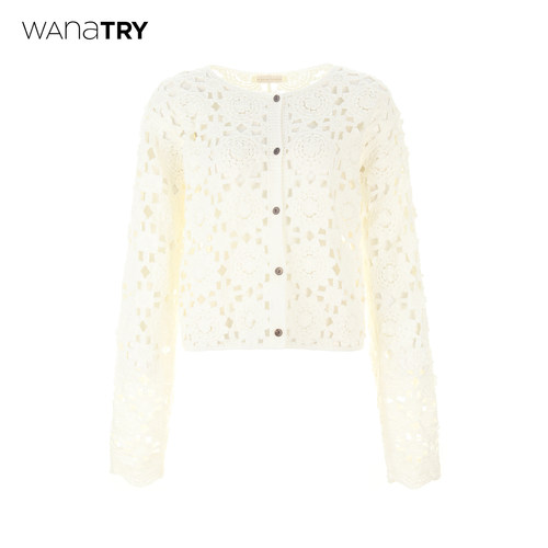 wanatry钩花复古显瘦白色开衫