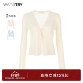 try甜美花边绑带V领开衫 2025夏季 新款 wana 韩系简约百搭女款 上衣