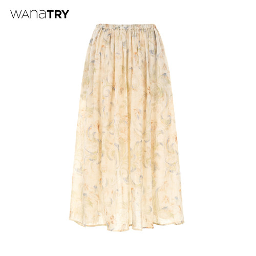 wanatry莱赛尔苎麻印花半身裙