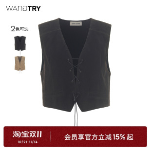 上装 外穿复古休闲简约女款 try麂皮感抽绳马甲2025早春新品 wana