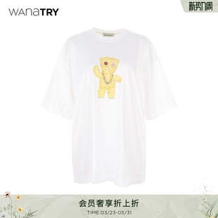 短袖 wana 休闲百搭女款 新款 上衣 try搞怪小鬼白色宽松T恤2026夏季