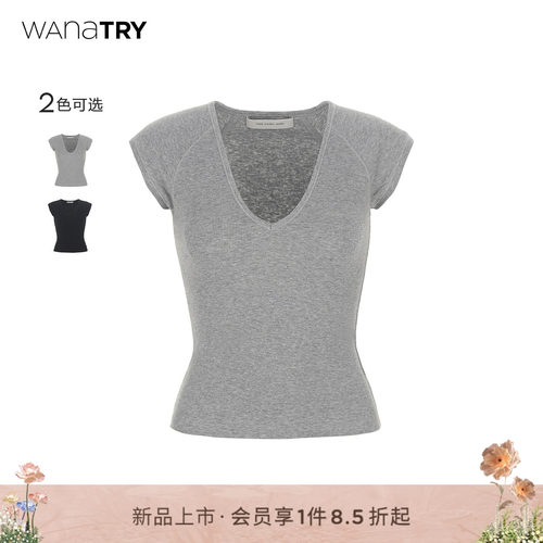 wanatryCleanFitV领插肩罗纹T恤